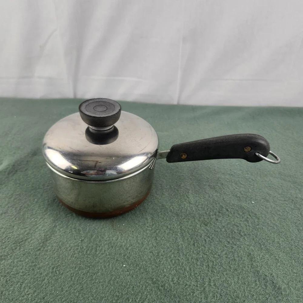 Vintage 1801 Revere Ware 3/4 qt Sauce Pan Pot w/Lid Copper Bottom Rome NY